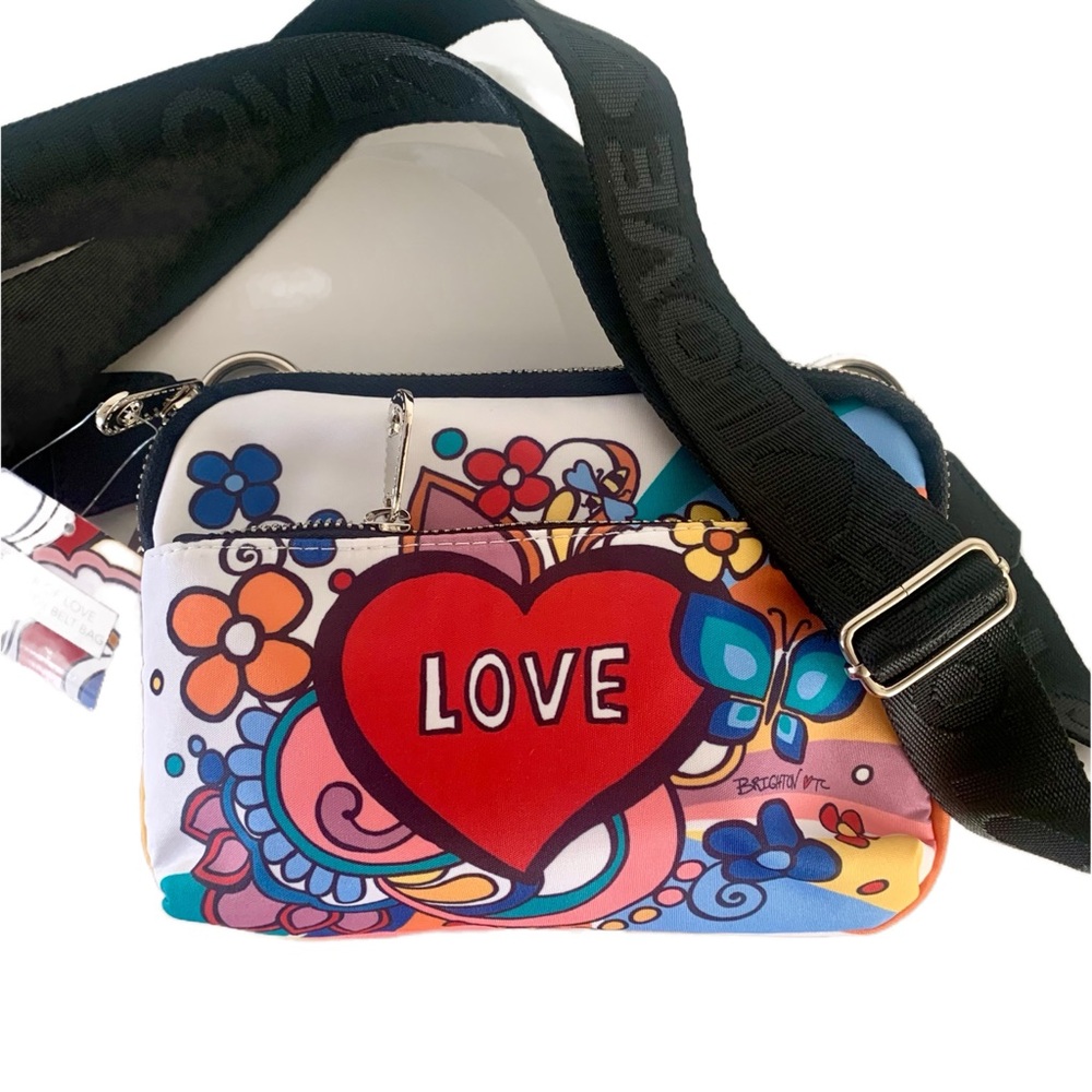 Brighton‎ POWER OF LOVE Crossbody or Belt Bag Purse 70's Graphic Hearts